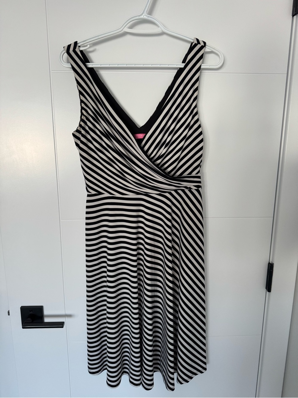 Sleeveless Black and White Striped Wrap-Style Women's Dress